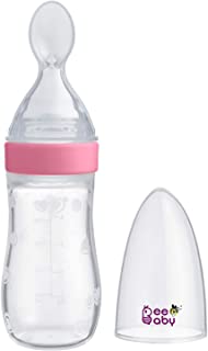 Sponsored Ad - Beebaby Silicone Squeezy Food Feeder with Plastic Spoon | Round Base | (125 Ml, Pink)